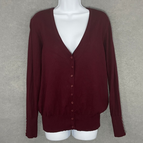 Cielo Button Down Cardigan‎ Sweater Knit Long Sleeve Burgundy 2XL - Picture 1 of 14